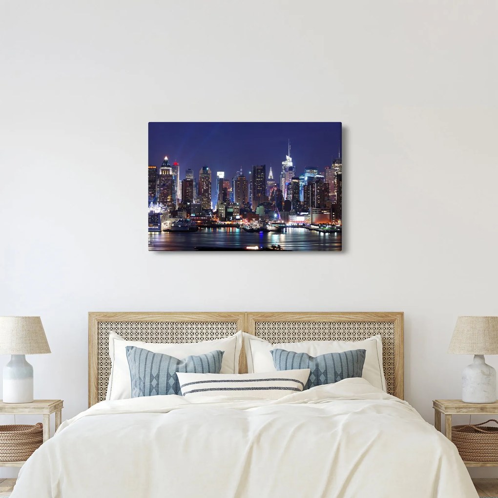 Obraz - Osvetlené New Yorské mrakodrapy (90x60 cm)