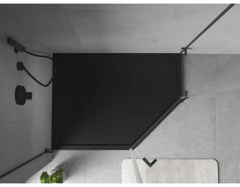 Mexen Flow, päťuholníková sprchová vanička slim ľavá 90 x 80 cm, čierna matná - 46P708090L
