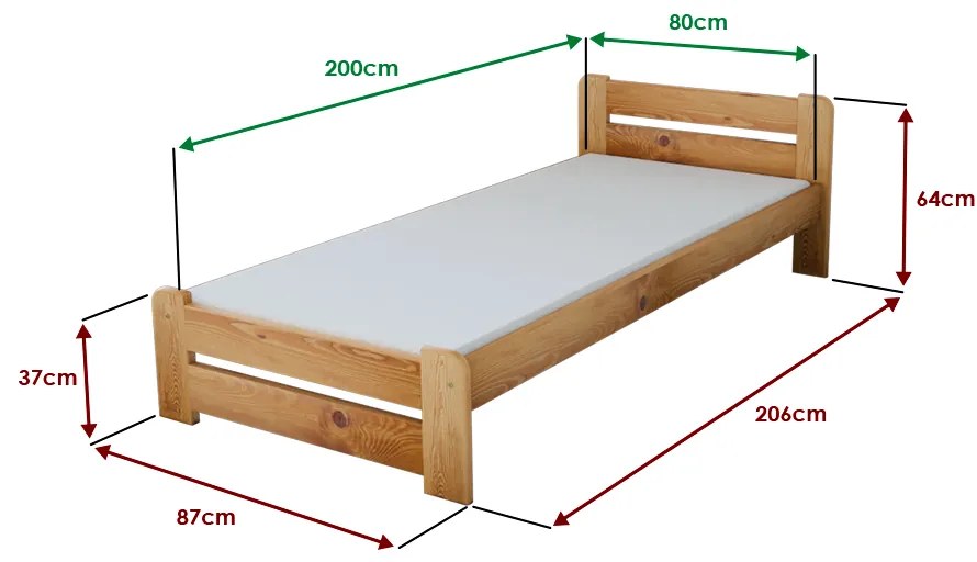 Posteľ Laura 80 x 200 cm, jelša Matrac: Matrac DELUXE 10 cm
