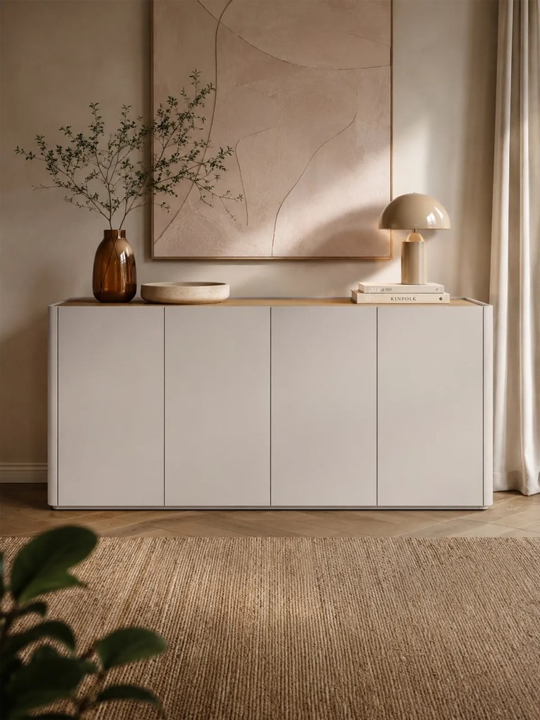 Komoda Elivo 200 cm štvordverová - kašmír / olejovaný dub