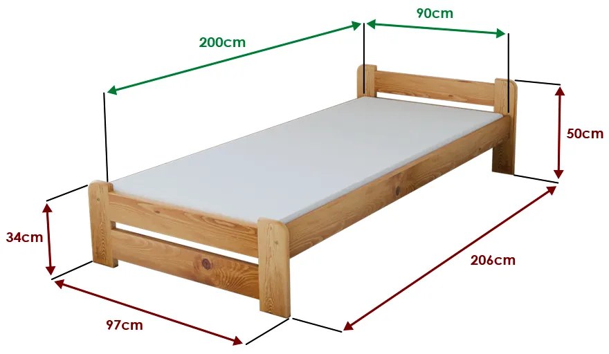 Posteľ Emily 90 x 200 cm, jelša Rošt: Bez roštu, Matrac: Matrac COCO MAXI 20 cm
