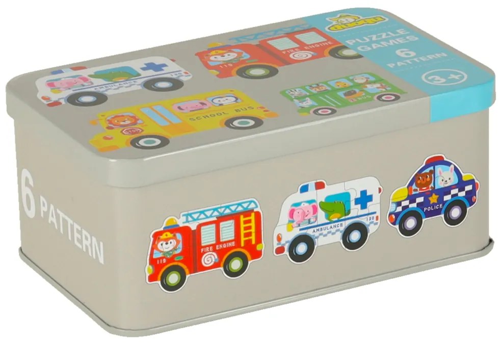 KIK Puzzle v plechovke dopravné prostriedky 30ks