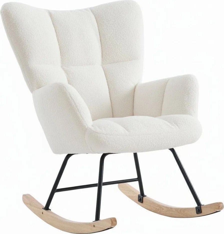 Hojdacie kreslo, relaxačné kreslo s plyšovým poťahom, bielej farby