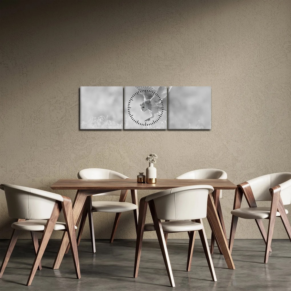 Obraz - Sova v poli (s hodinami) (90x30 cm)