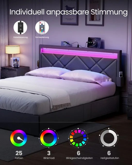 Manželská postel s LED osvetlením 180 cm RMB825GN02