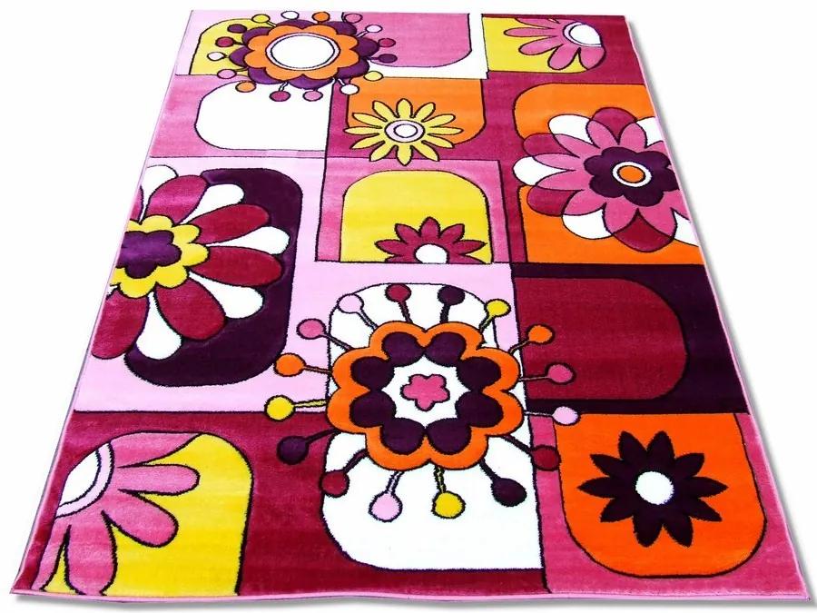 Detský kusový koberec Kvety fialový, Velikosti 100x200cm | BIANO