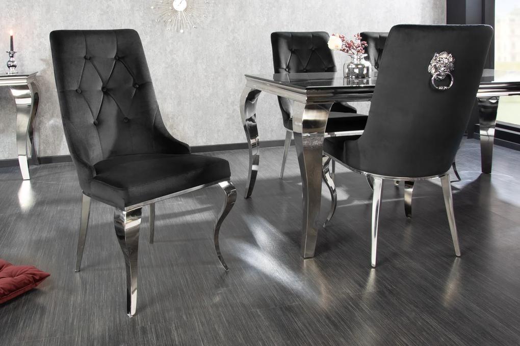 Stolička Modern Barock - čierny zamat - strieborný detail