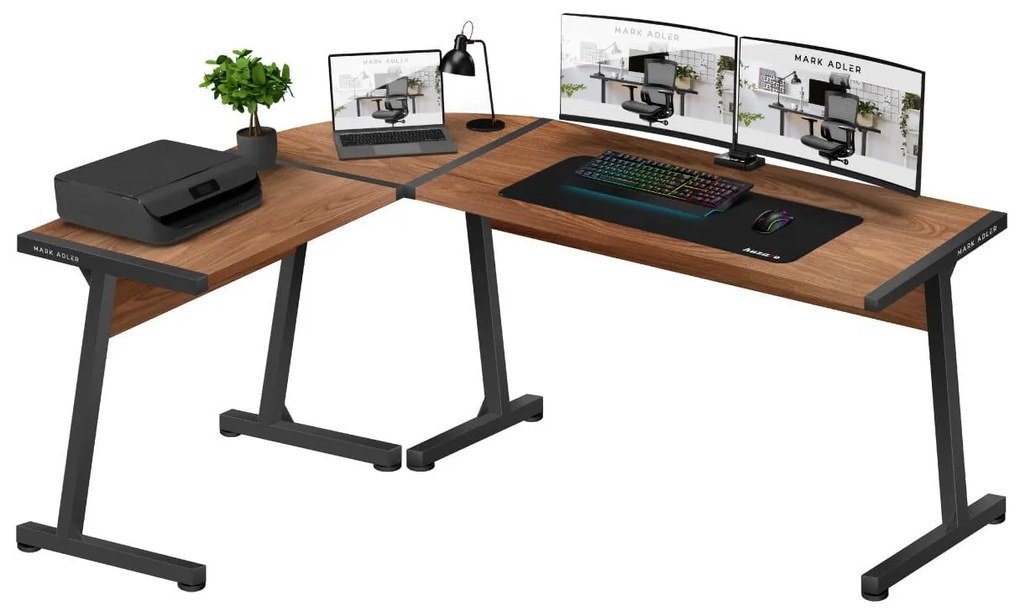 Rohový PC stolík Legend 5.5 (čierna + orech). Akcia -20%. Vlastná spoľahlivá doprava až k Vám domov. 1087584