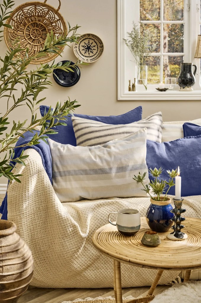 Ib Laursen Bavlnený prehoz Cream Waffle Pattern 130 × 160 cm