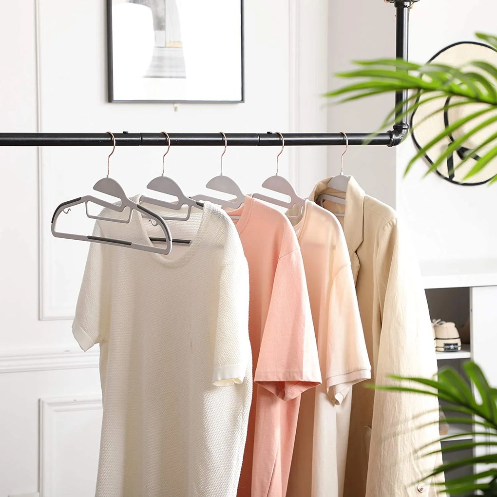 Plastové vešiaky na šaty vysokej kvality, protišmykové, 20 ks, šedé