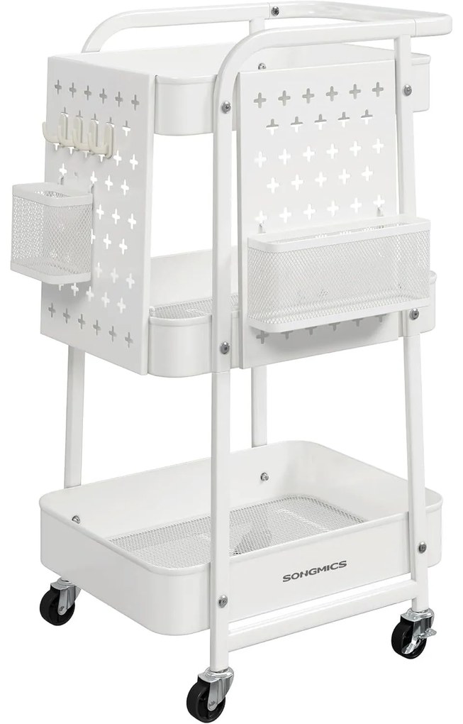 Kuchynský vozík, 3 kovové sieťované police, servírovací vozík, 32,3 x 43,3 x 73,9 cm, biely