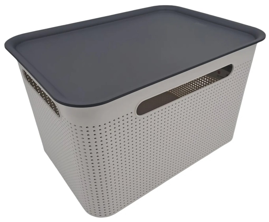 Úložný box s rúčkami BRISEN 16 l, 36 x 26,2 x 21 cm, biely S vekom / Bez veka: Bez veka