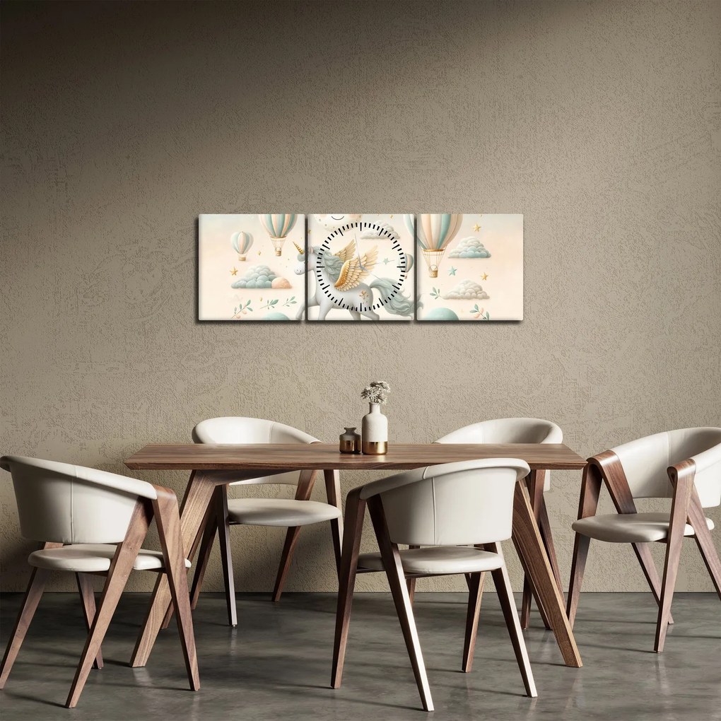 Obraz - Šťastný jednorožec (s hodinami) (90x30 cm)