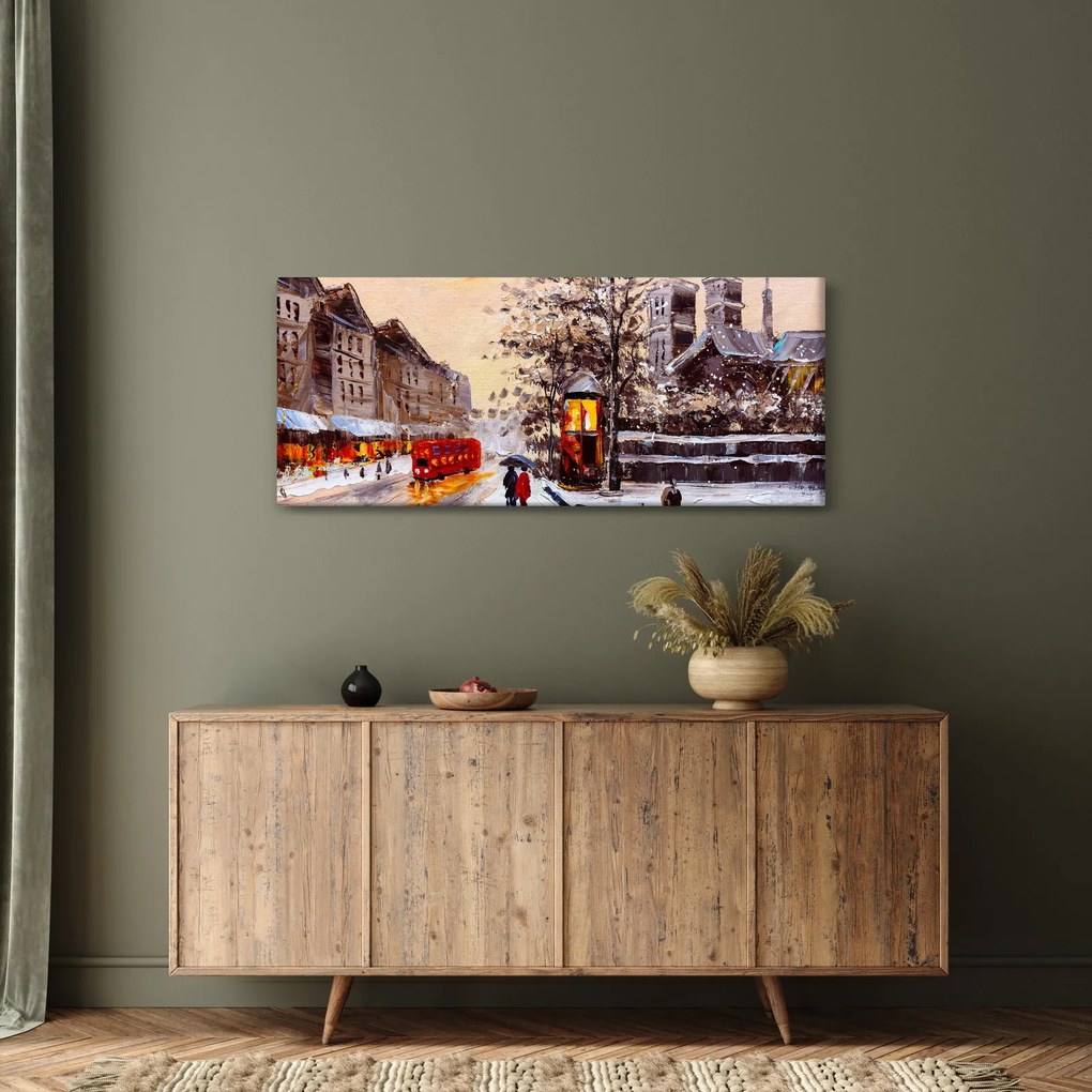 Obraz - Maľba zimného mesta (120x50 cm)