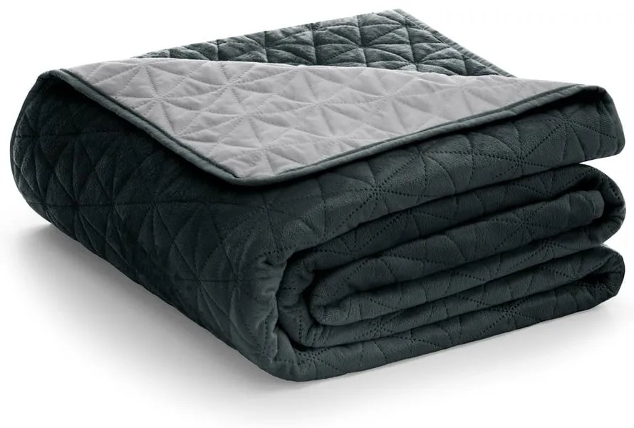 Tmavosivý zamatový prešívaný pléd 170x270 cm Laila – AmeliaHome