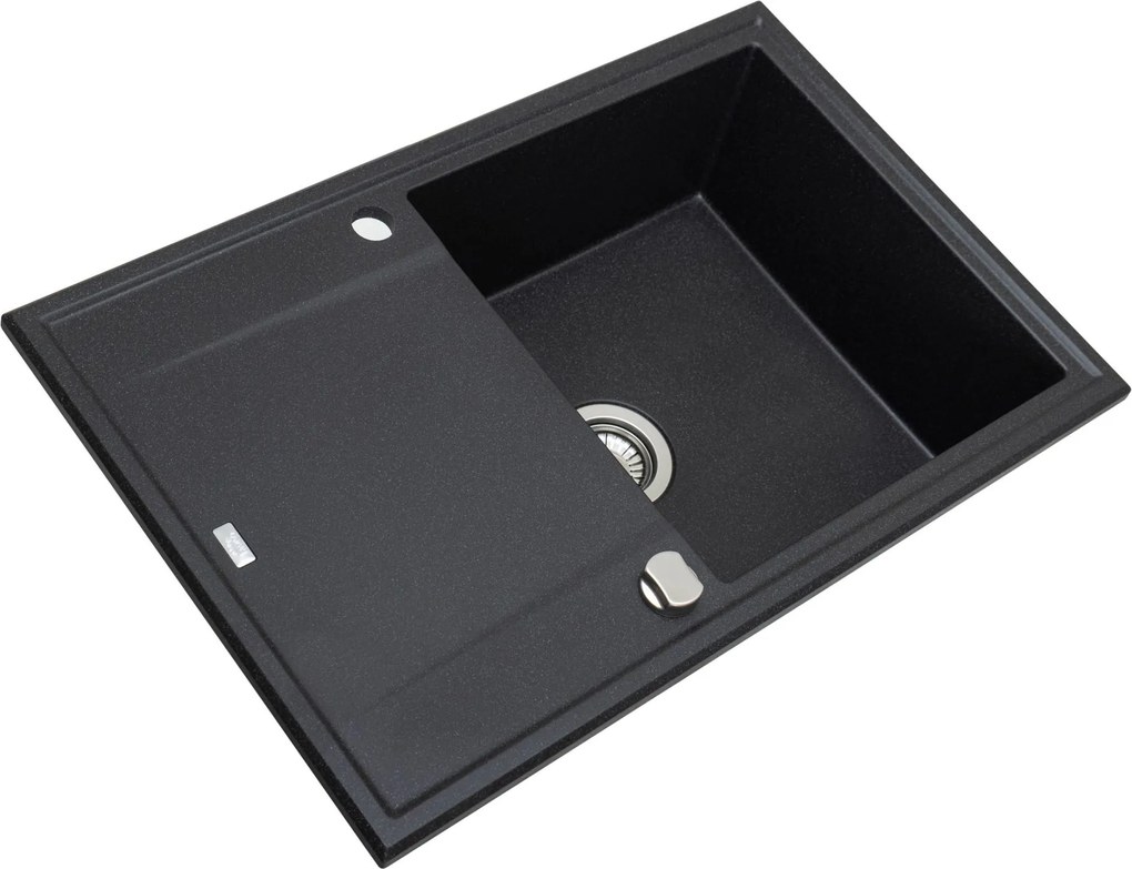 Laveo Megalo, 1-komorový granitový drez 780x500x185 mm, čierna škvrnitá, LAV-SBE_711T