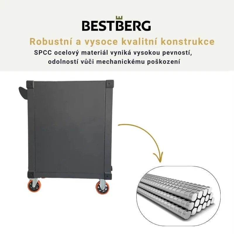 Kovový pojazdný dielenský vozík so 7 zásuvkami BestBerg BBTC-701 / SPCC steel