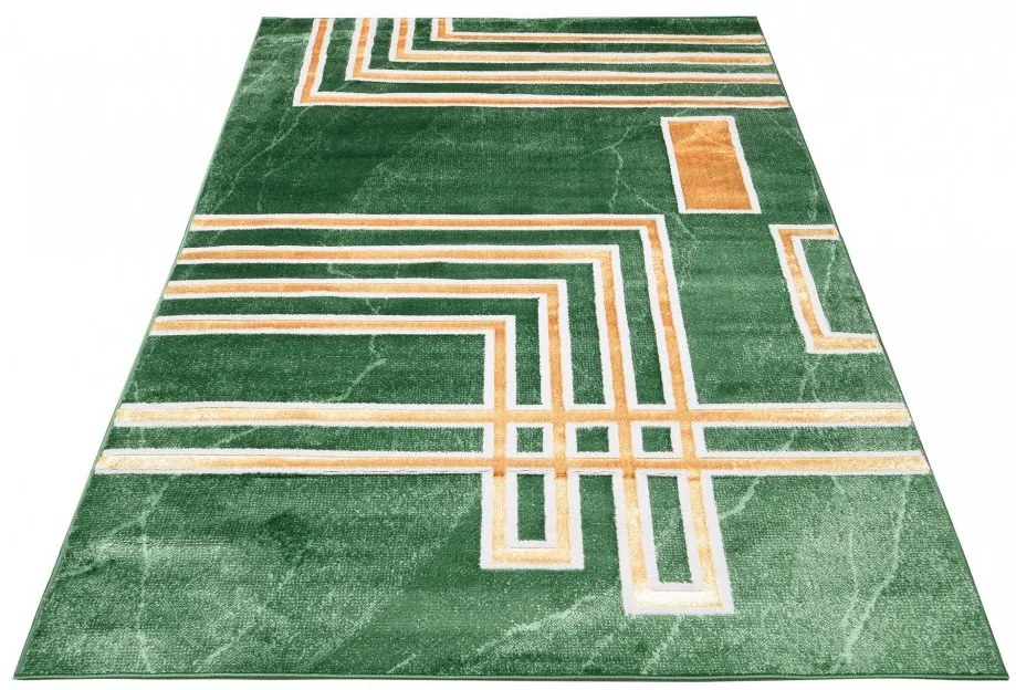 Zaujímavý moderný zelený koberec so zlatým vzorom Šírka: 80 cm | Dĺžka: 150 cm