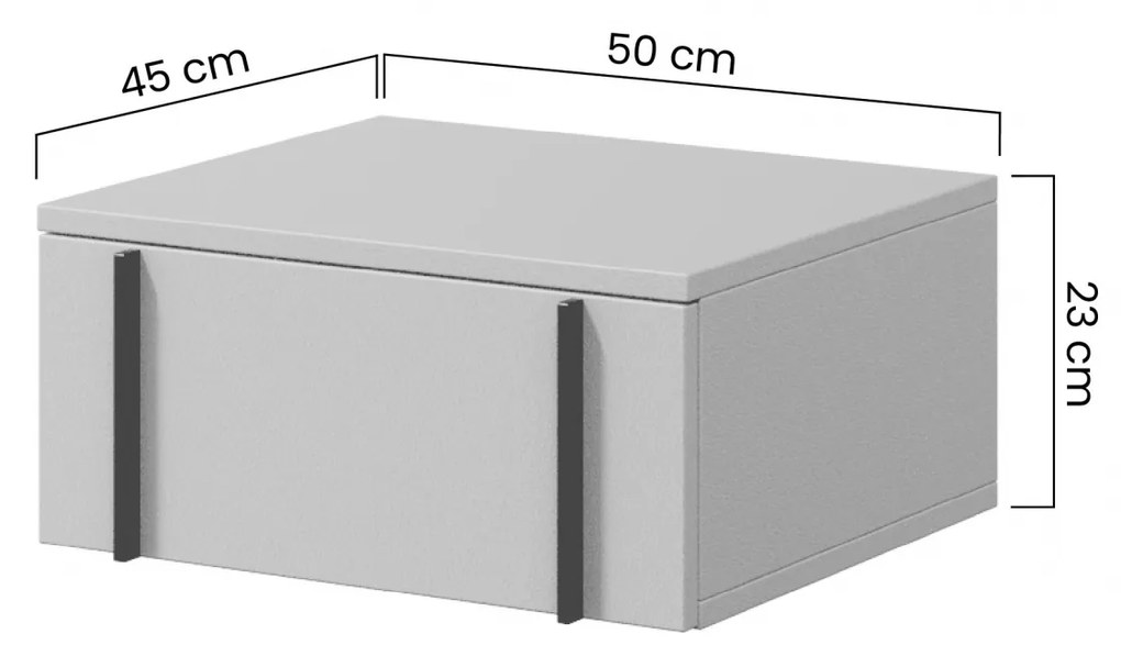 Larena 2 db függő éjjeliszekrény szett - fekete beton / fekete fogantyúk