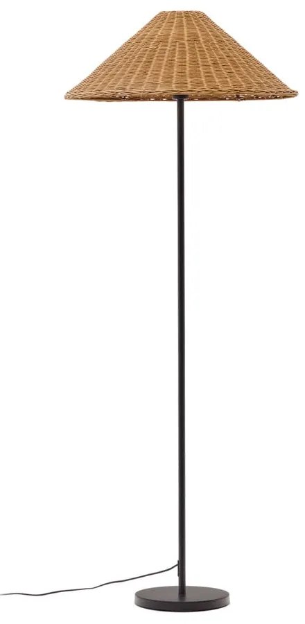 Stojacia lampa s ratanovým tienidlom v čierno-prírodnej farbe (výška 154 cm) Urania – Kave Home