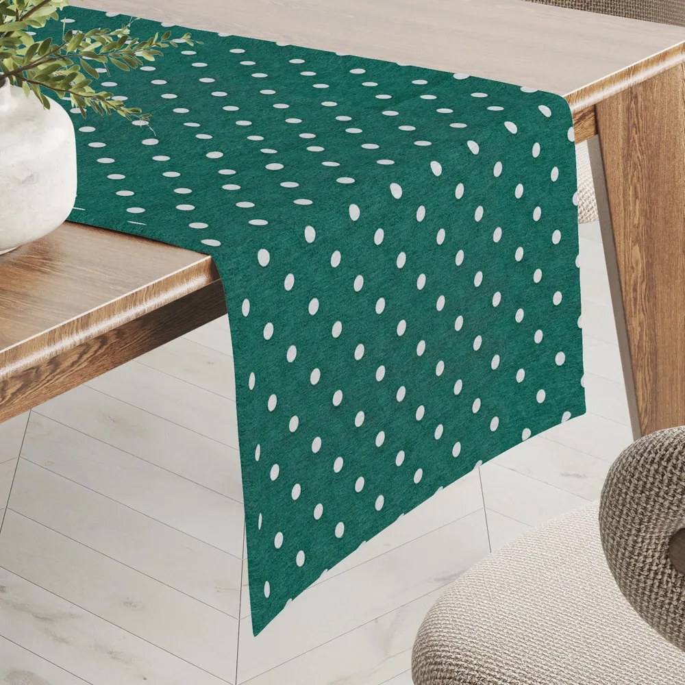 Biante Dekoračný behúň na stôl Leona LN-024 Biele bodky na petrolejovom 20x120 cm