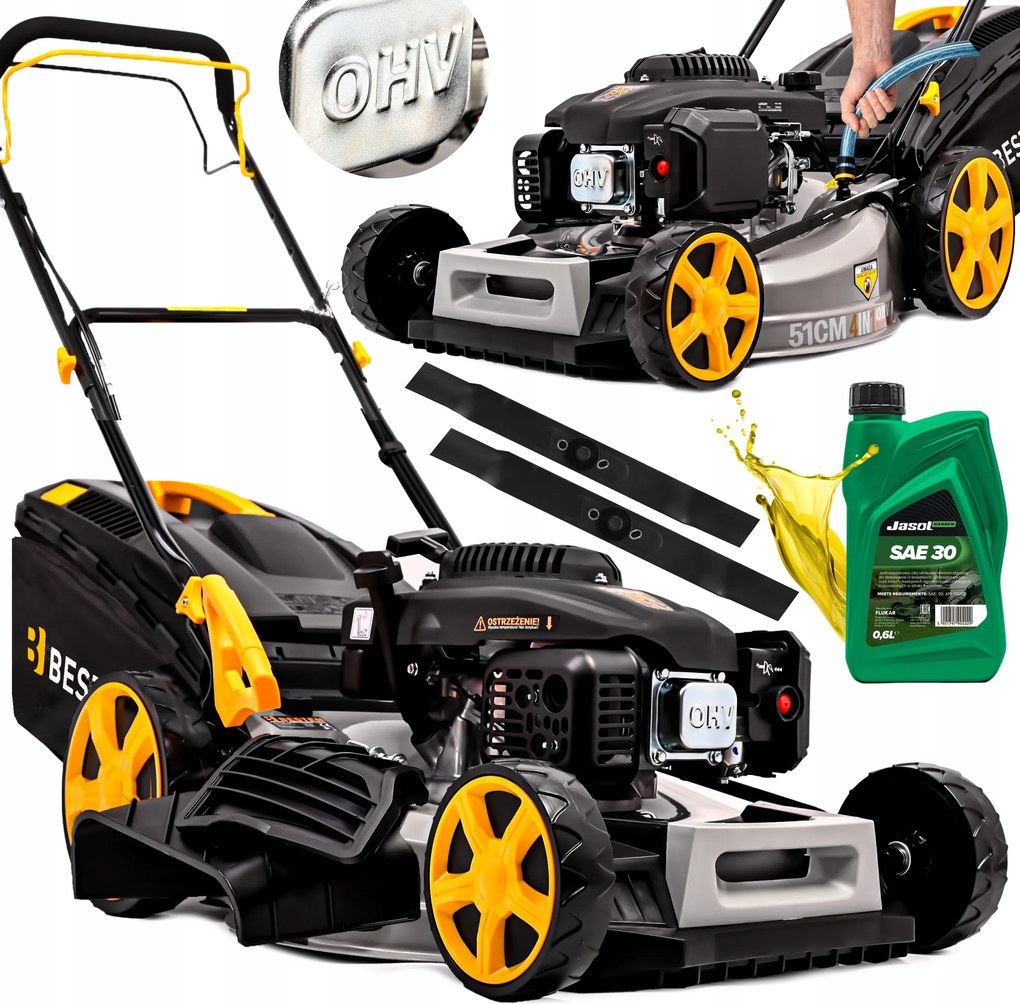 Benzínová kosačka s pohonom Silná na trávu 196CC 53 cm 2x Mulčovací nôž
