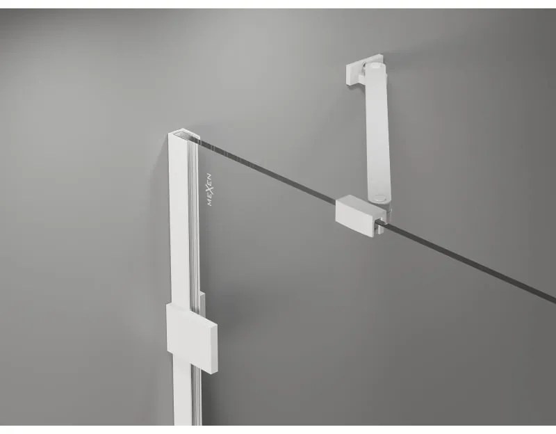 Mexen Lunar-B, pravostranný výklopný sprchový kút 100 x 100 cm, 8mm číre sklo, biely profil, 832-100-100-20-00-P