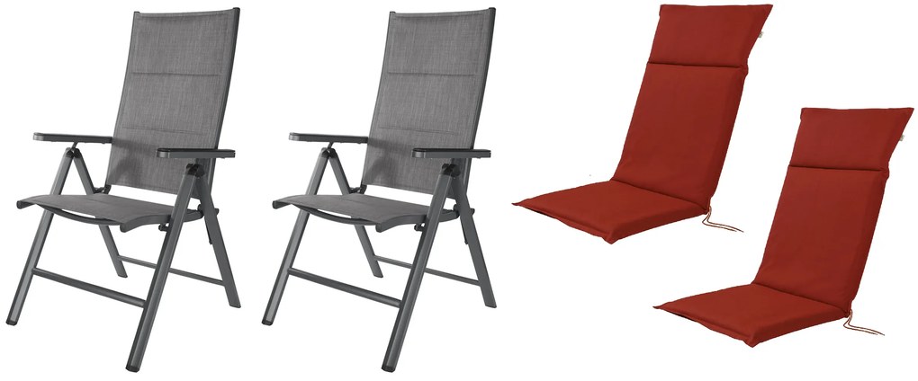 Livarno home Hliníkové kreslo Toronto s vysokým operadlom, antracitové, 2 kusy + Podsedák, červenohnedý, 2 kusy  (800010772)