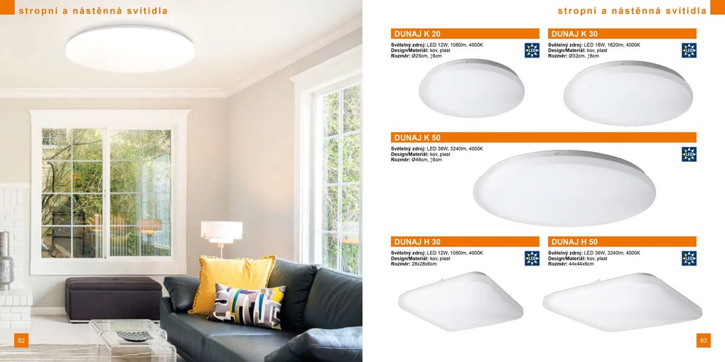 TOP LIGHT Svetlo stropné DUNAJ H 30, Biela