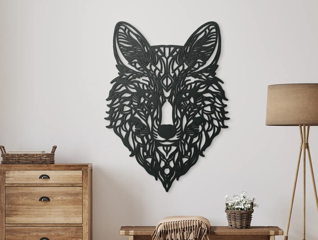 drevko Mandala na stenu Duch vlka Rozmer obrazu: 65 x 47,5 cm, Farba dekorácie: Čierna