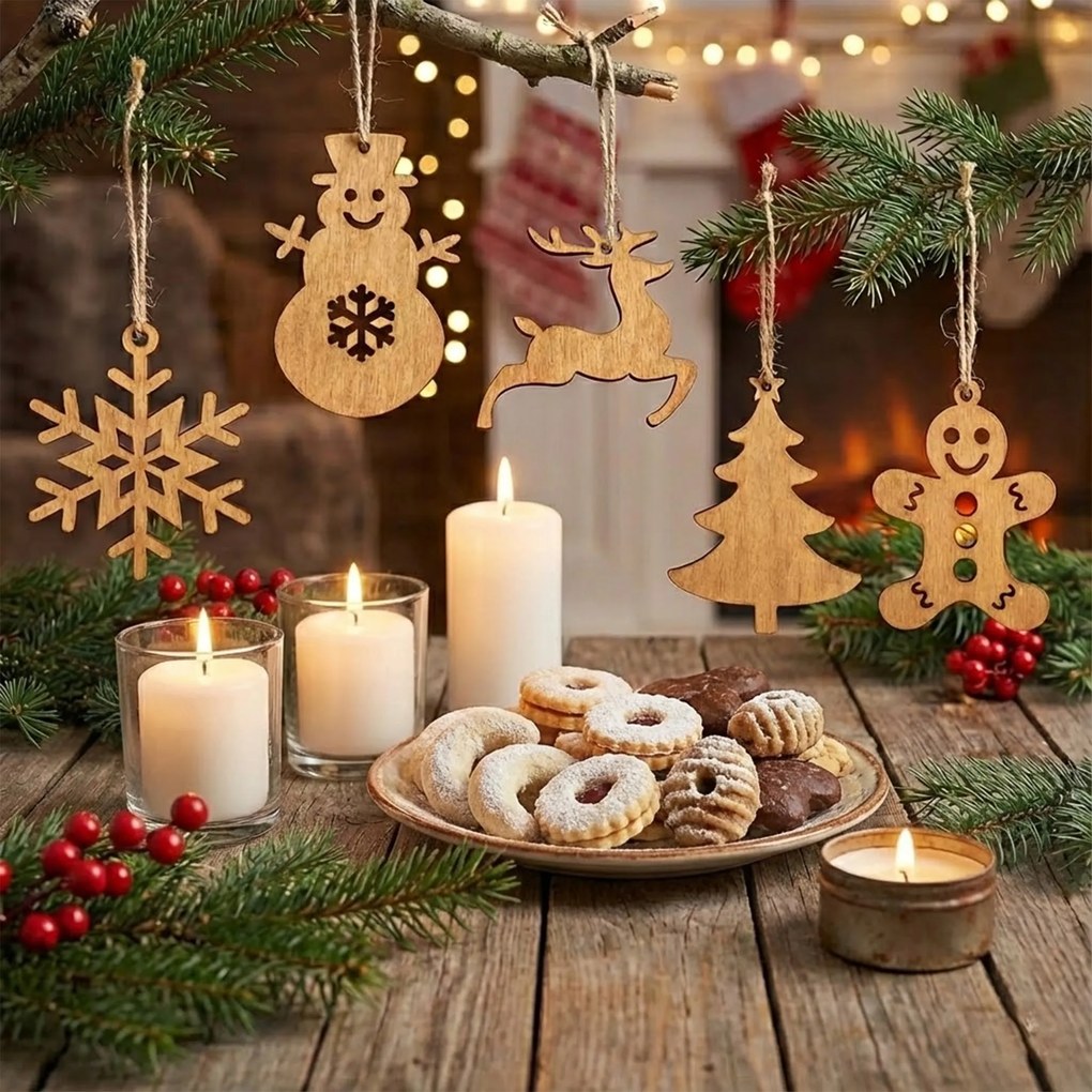 Krásne drevené vianočné ozdoby 10 ks