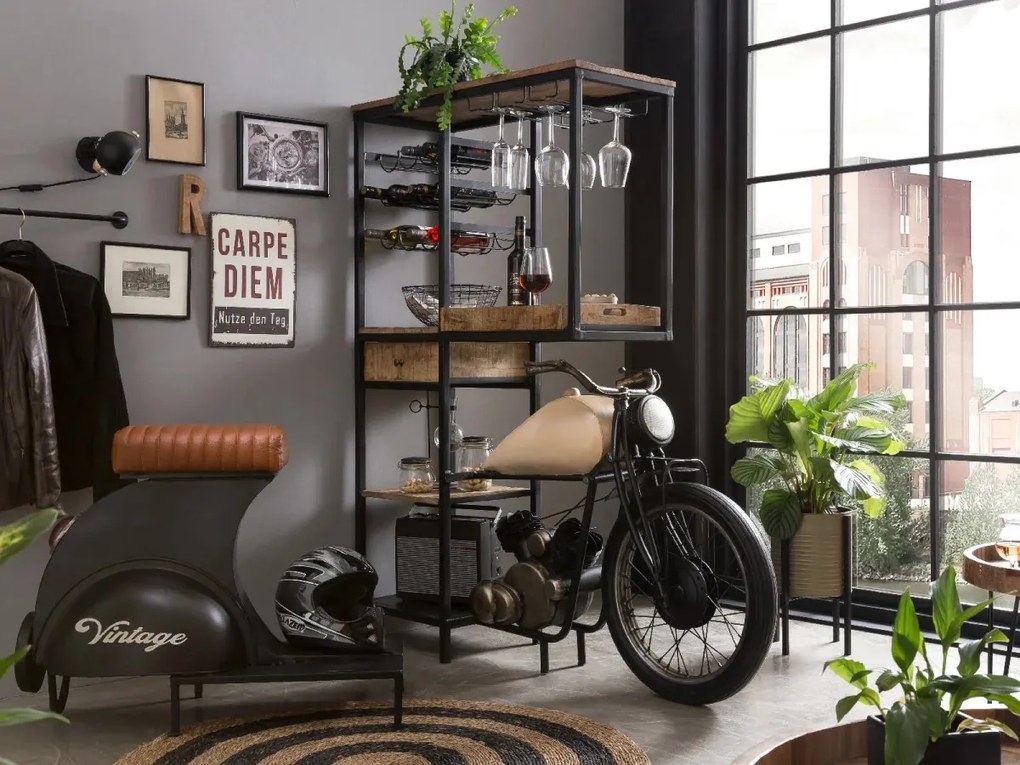 furniture-nabytek.cz - Barová stolička Skúter, lakovaný kov, hnedá / čierna