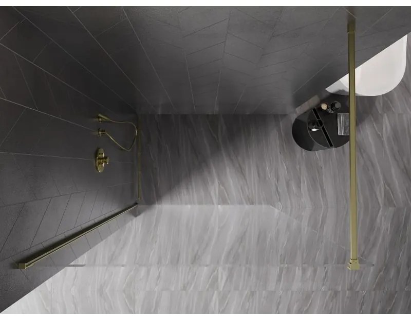 Mexen Kioto-X, sprchová zástena 100 x 200 cm, 10mm číre sklo, zlatý matný profil, 800-100-101-55-00-X