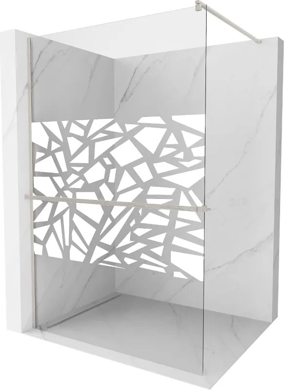 Mexen Kioto+, sprchová zástena Walk-In s poličkou a vešiakom 100 x 200 cm, 8mm číre sklo biely vzor, brúsená oceľ profil, 800-100-121-97-85