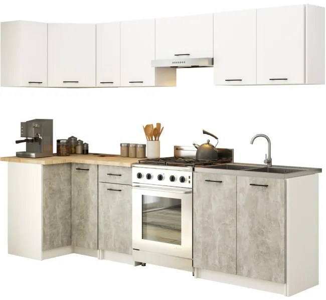 Rohová kuchynská linka OLIWIA 3 m biela / betón