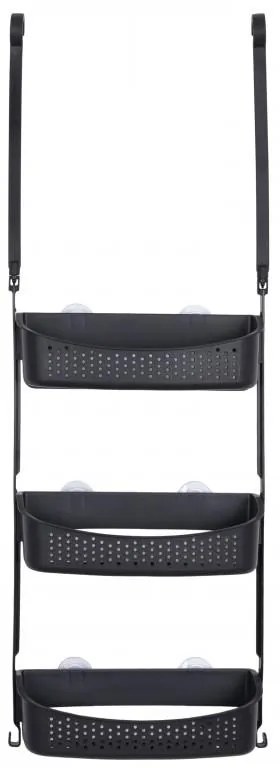 Erga Wiki, kúpeľňový kôš, závesný organizér 31x88 cm s prísavkami, 3-radový, čierna matná, ERG-YKA-CH.WIKI-3-BLK
