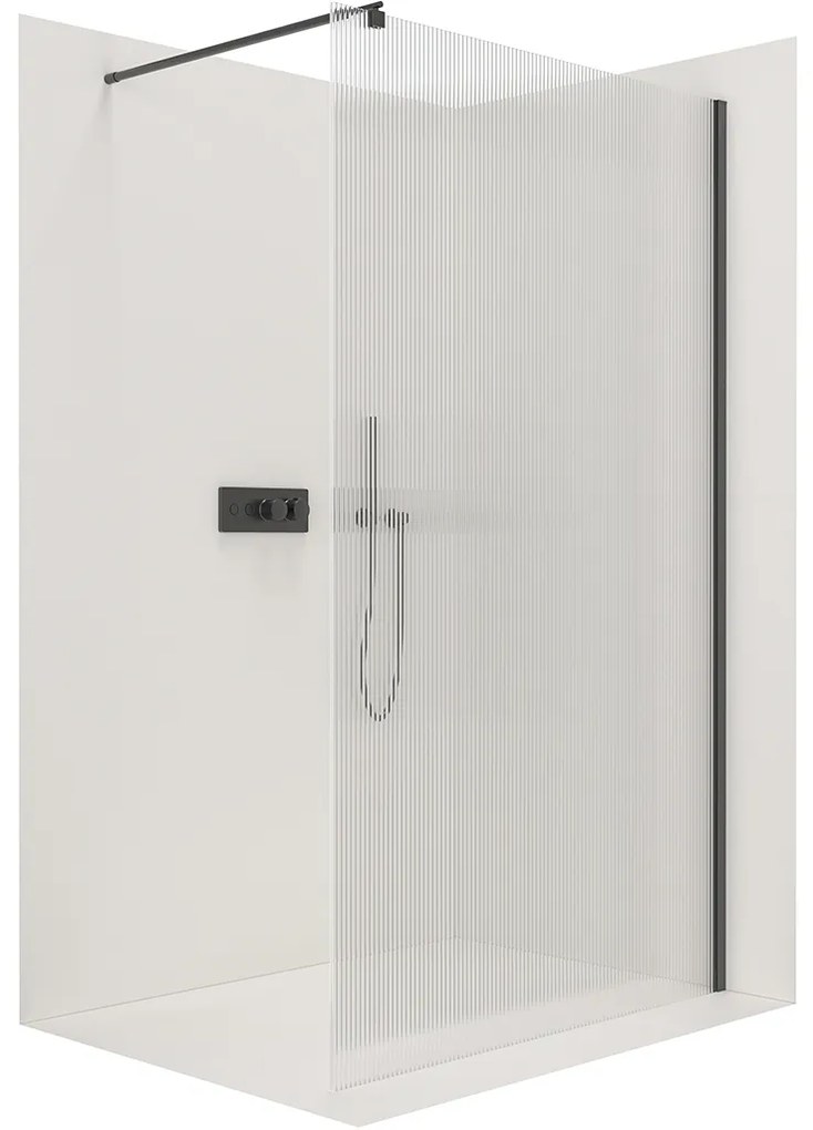 CERANO - Sprchová zástena Walk-in Onyx Ľ/P - guľatá vzpera - čierna matná, ryhované sklo - 60x200 cm, CER-CER-8050BD312