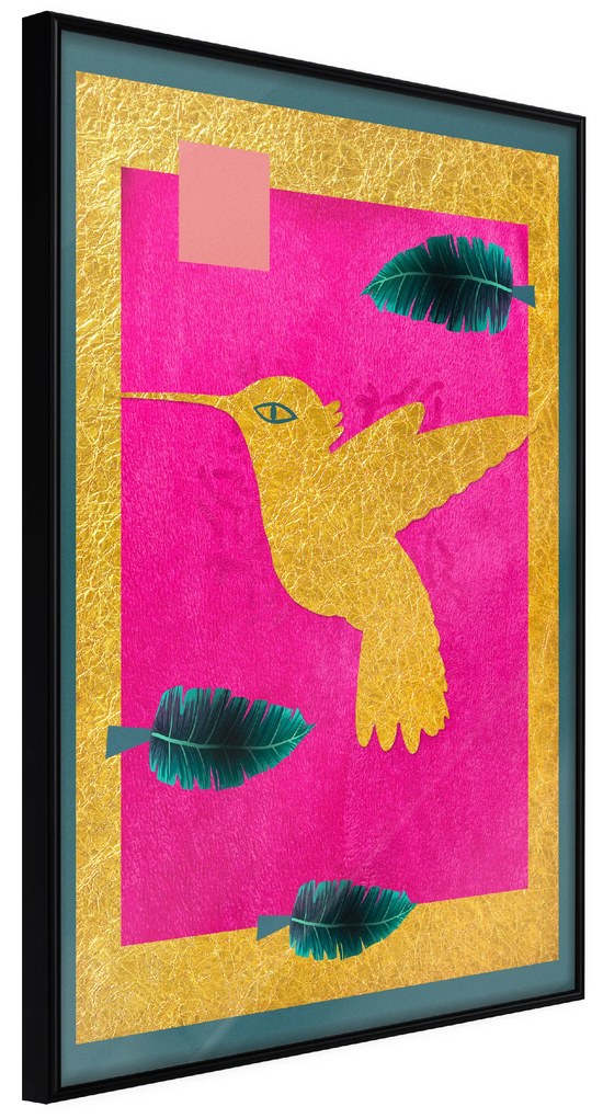Artgeist Plagát - Golden Hummingbird [Poster] Veľkosť: 20x30, Verzia: Čierny rám s passe-partout
