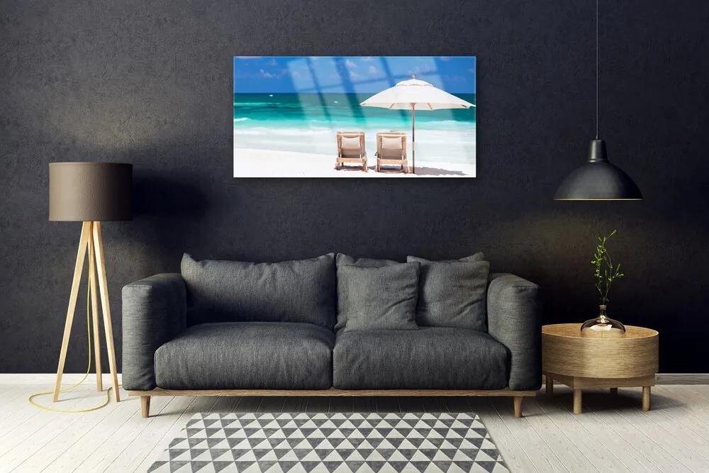 Obraz na skle Pláž dáždnik krajina 120x60 cm