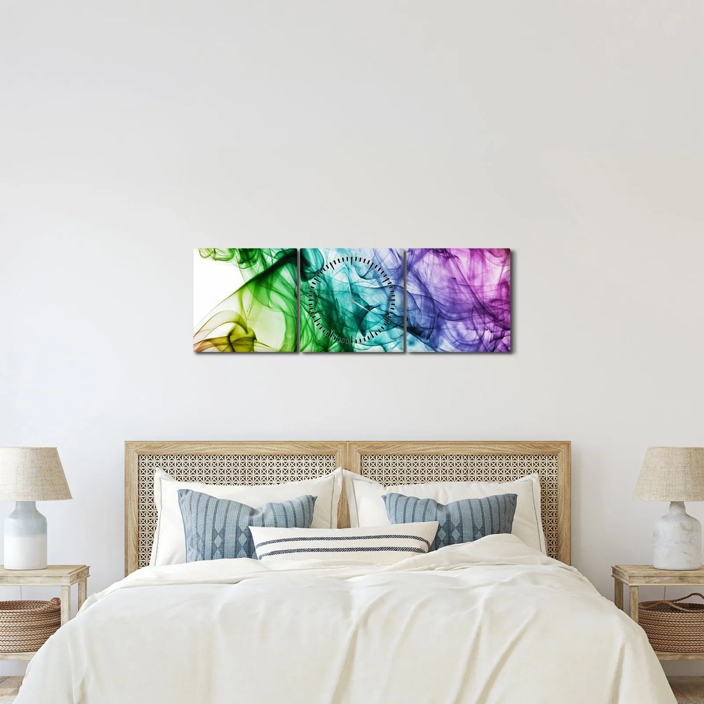 Obraz - farebný dym (s hodinami) (90x30 cm)