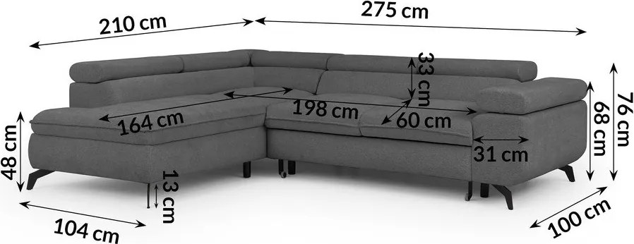 Sivá ženilková rohová pohovka (ľavý roh/do L) Marbeya – Ropez