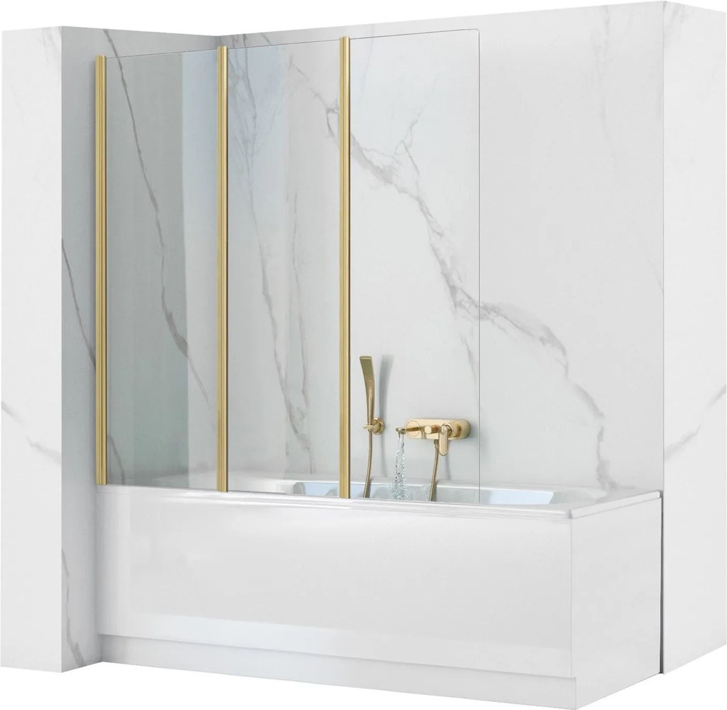 Trojdielna vaňová zástena REA AGAT-3 120 cm, zlatá kartáčovaná/transparent