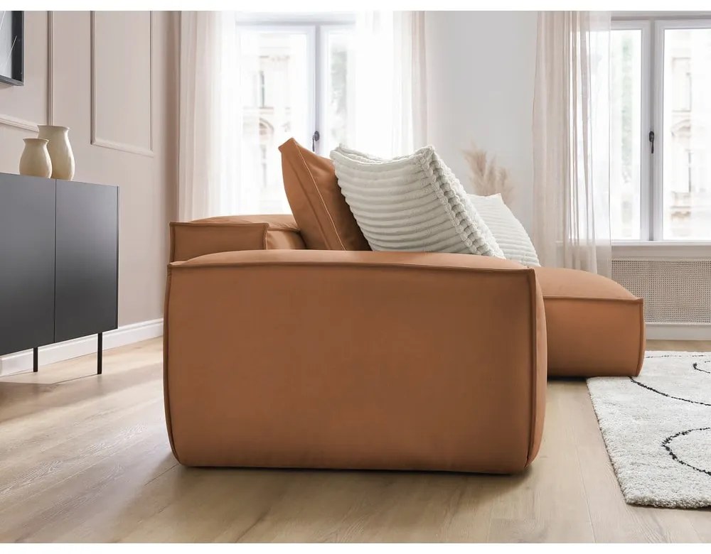 Hnedá rohová pohovka z imitácie kože (variabilná) Boheme – Bobochic Paris