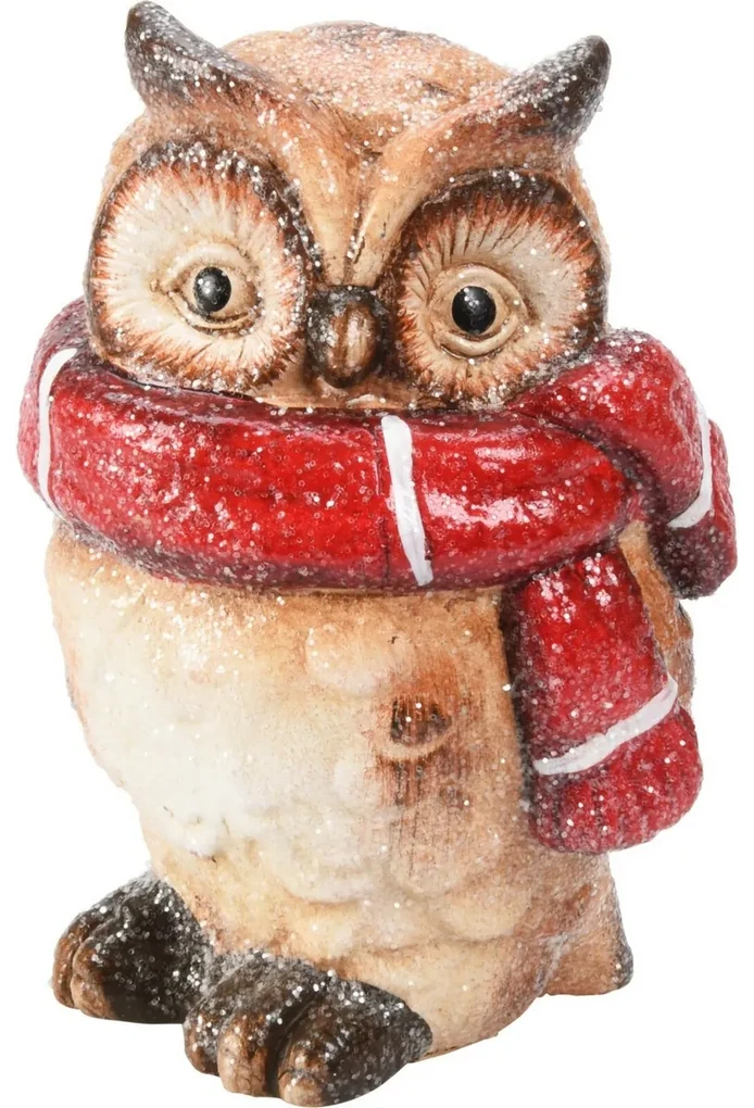 Dekorácia Sova so šálom, 10 x 15 x 9 cm