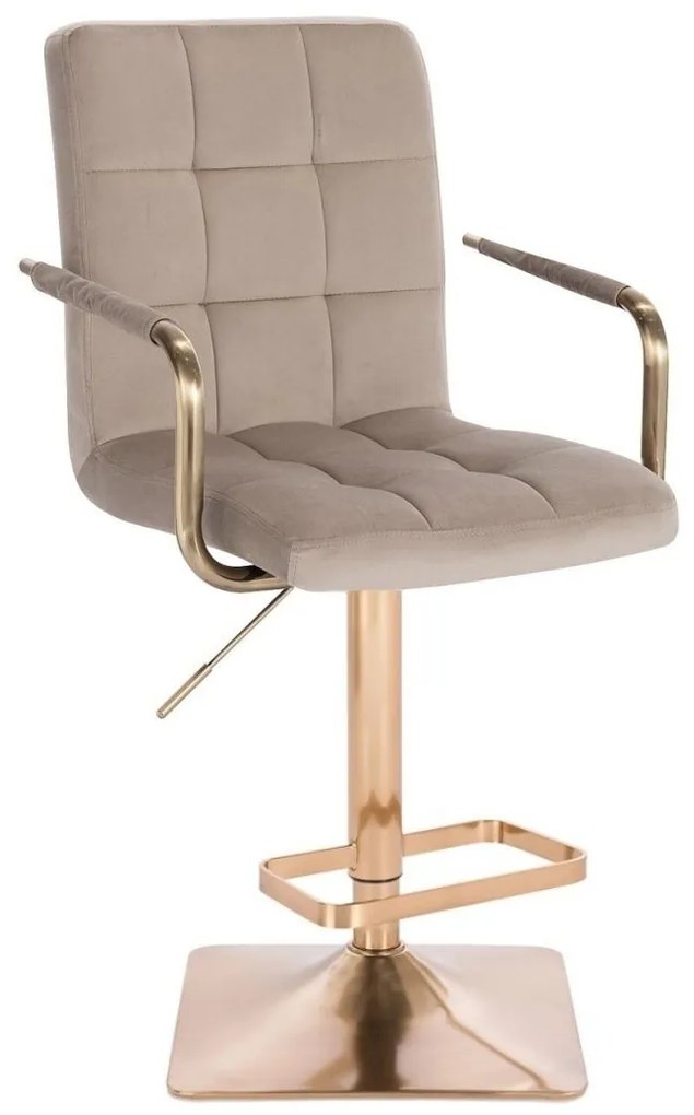 LuxuryForm DESIGN Barová stolička VERONA GOLD VELUR na zlatej hranatej podstave - latte