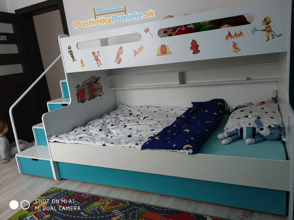 Poschodová posteľ MAX 3 rozšírená 200x120 biela - modrá