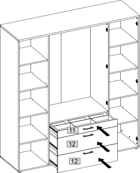 Šatníková skriňa so zrkadlami Vesala, 180 cm, biela