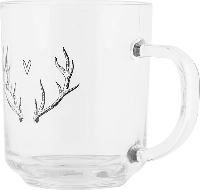 Sklenený hrnček paroží so srdiečkom Love Deer - 11*8*9 cm / 200 ml