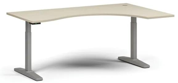 Výškovo nastaviteľný stôl, elektrický, 675-1325 mm, ergonomický pravý, doska 1800x1200 mm, sivá podnož, breza