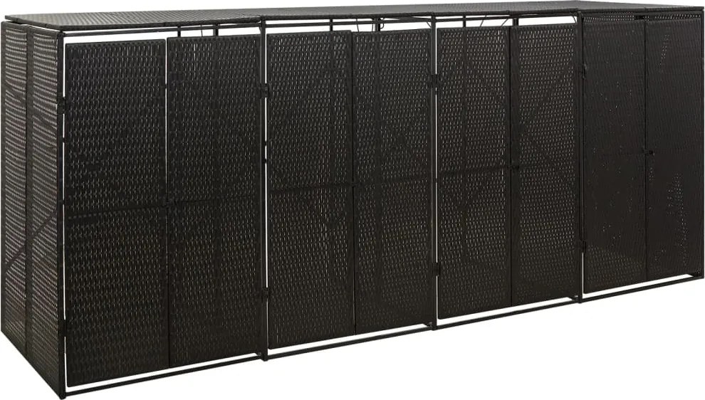 vidaXL Ohrada na štyri odpadkové koše čierna 274x80x117 cm polyratan